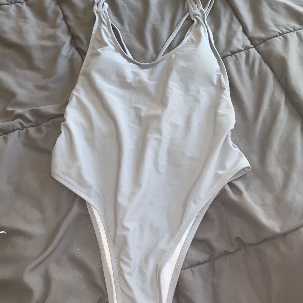 one piece grey bathing suit